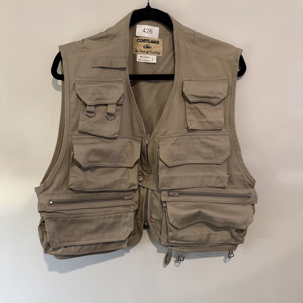 Cortland Fly Fishing Vest Men's Large Tan Lightweight Durable Storage Pockets